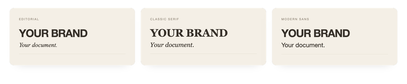 Three font styles: editorial, classic serif, modern sans
