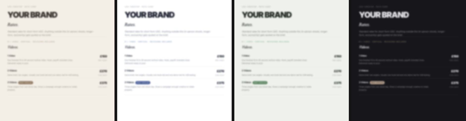 The same template shown in four different colour themes